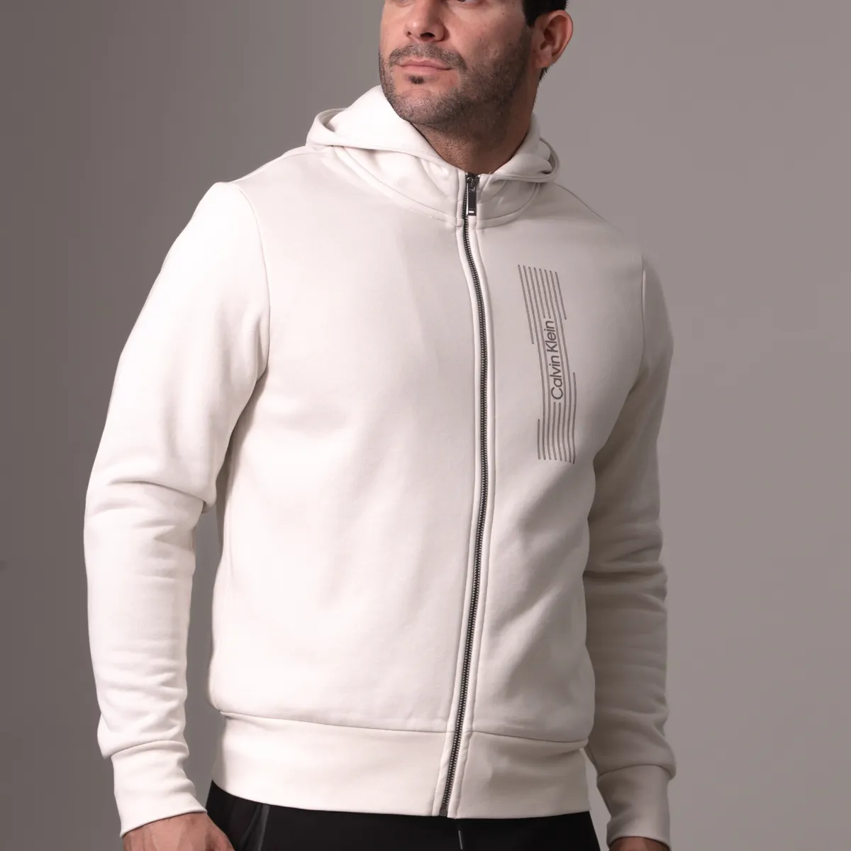 CALVIN KLEIN - Polerón con Gorro Horizontal Logo Blanco Calvin Klein