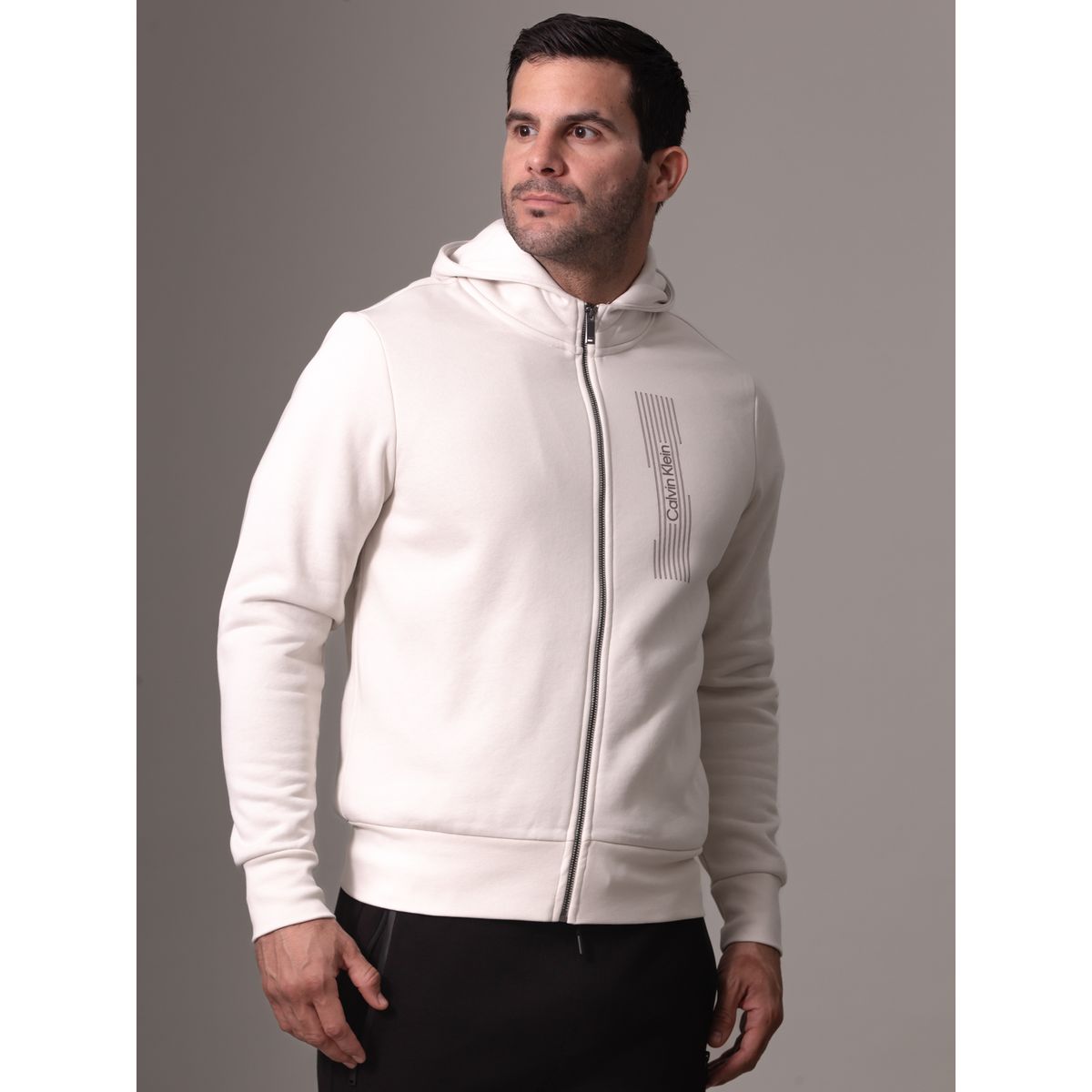 CALVIN KLEIN - Polerón con Gorro Horizontal Logo Blanco Calvin Klein