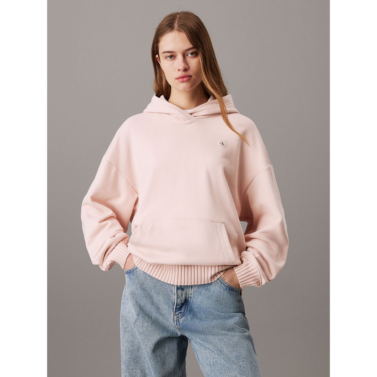 CALVIN KLEIN - Polerón con Gorro Woven Label Peached Rosado Calvin Klein