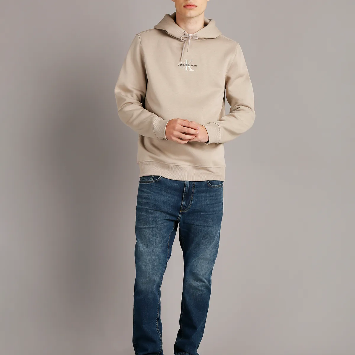 CALVIN KLEIN - Polerón con Gorro Monologo Beige Calvin Klein