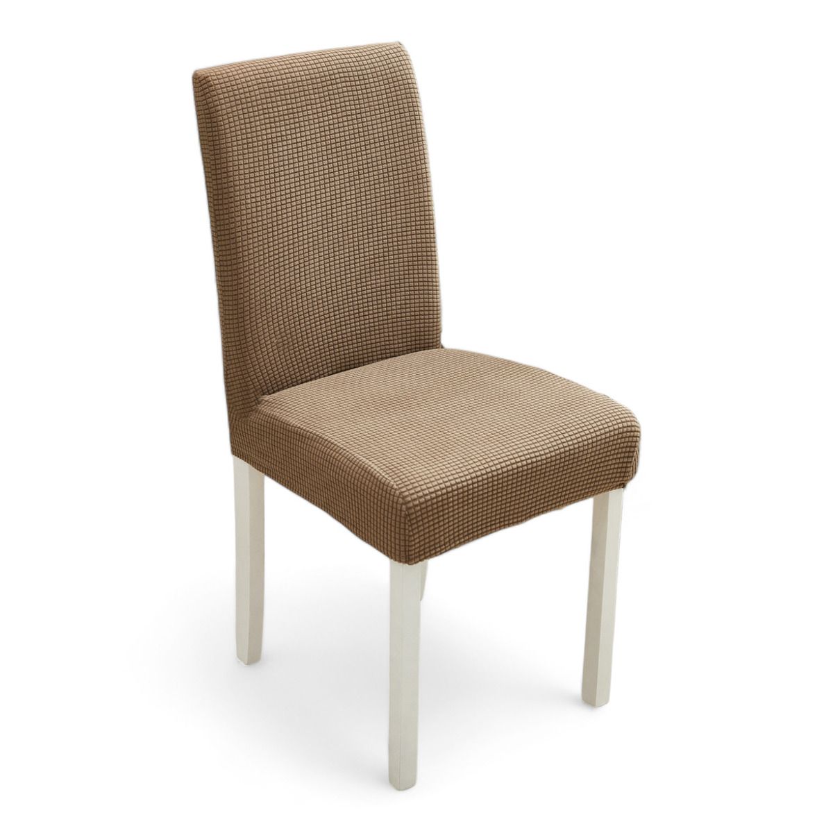 GENERICO - Pack 6 Fundas Sillas Tela Elastica Cuadrille Gruesa Comedor-Cafe Claro