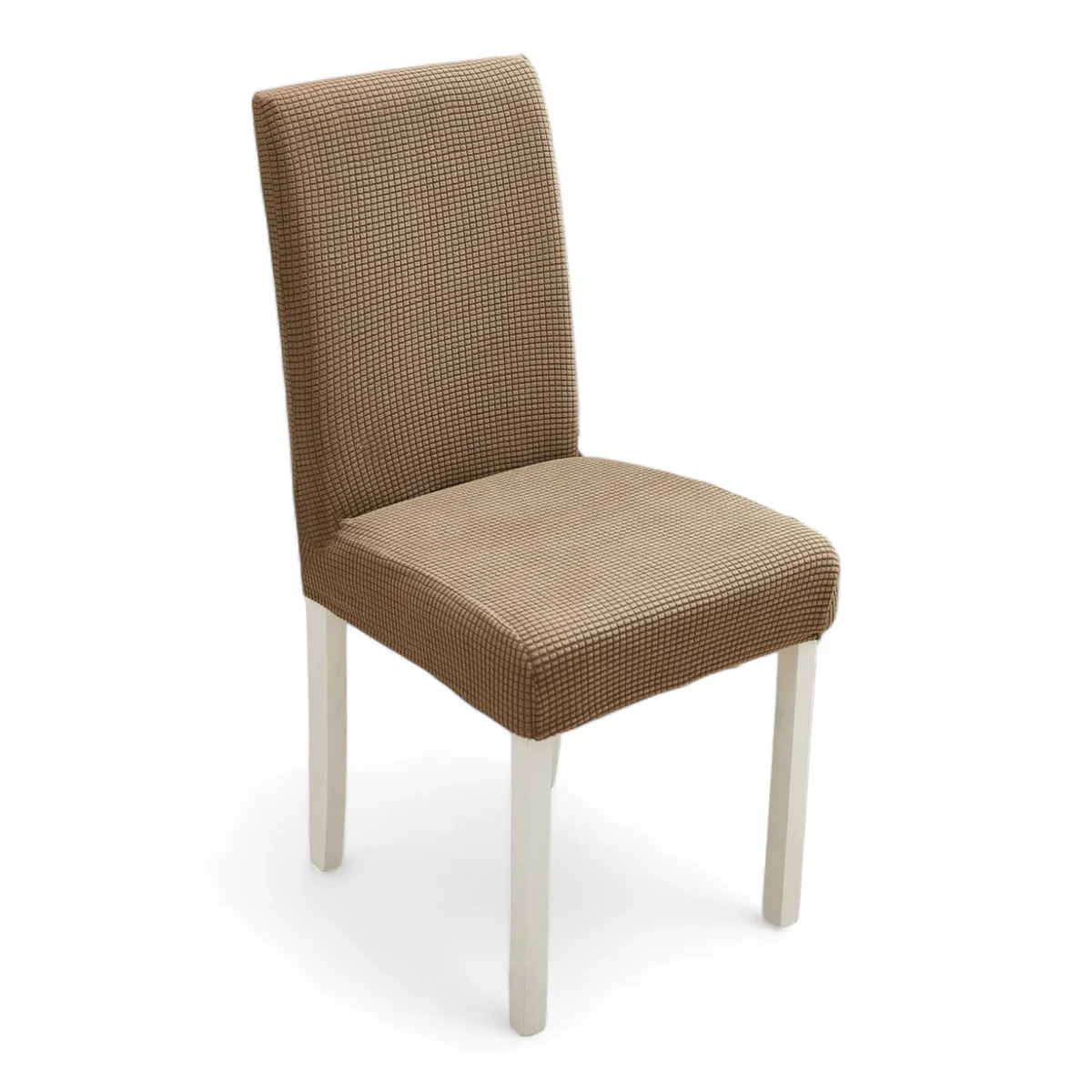 GENERICO - Pack 6 Fundas Sillas Tela Elastica Cuadrille Gruesa Comedor-Cafe Claro