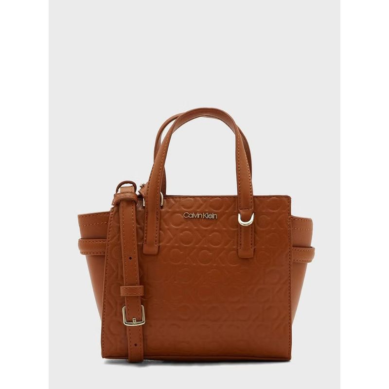 CALVIN KLEIN - Cartera Mini Tote Embossed Café Calvin Klein