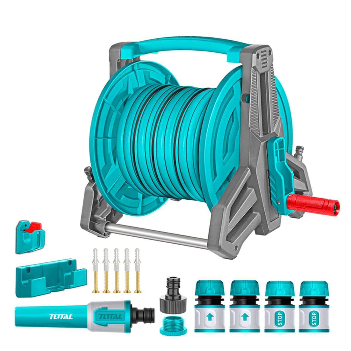 TOTAL TOOLS - Carrete Manguera 20m Y Pulverizador Accesorios Jardín Total