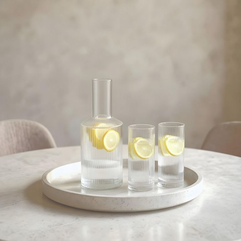 Juego de jarra de vidrio y 4 vasos estilo europeo transparente