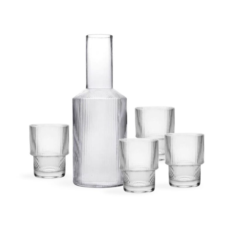 SANTU HOME & DECO - Jarra de Vidrio y 4 Vasos Estilo Europeo Transparente