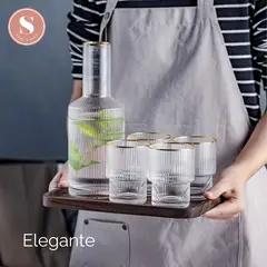 SANTU HOME & DECO - Jarra de Vidrio y 4 Vasos Estilo Europeo Dorado