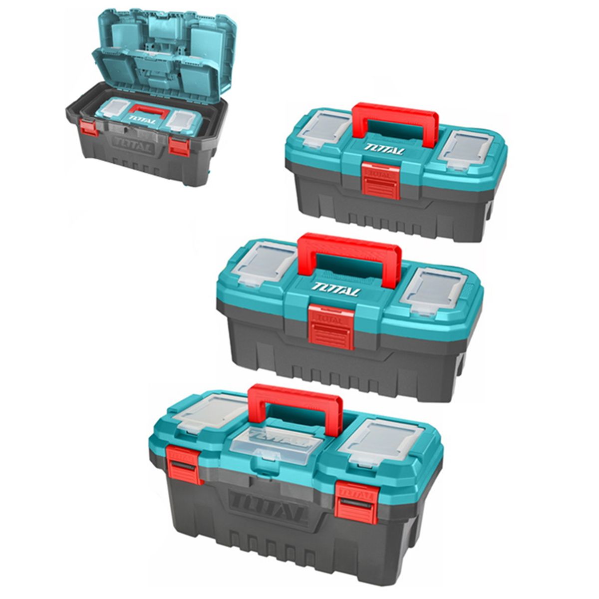 TOTAL TOOLS - Set 3 Caja Organizador Porta Herramientas 14 17 Y 20 PuLG