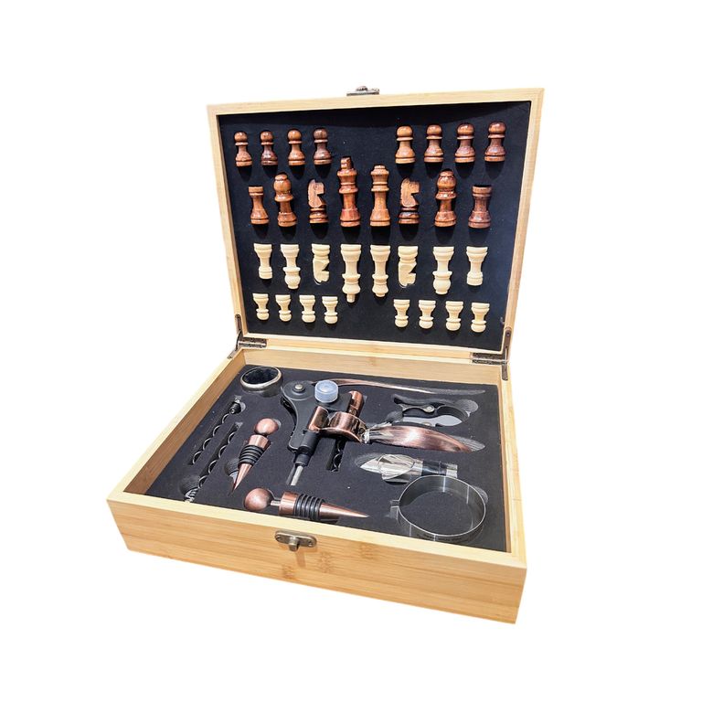 Set sacacorcho rabit con ajedrez caja madera 9 piezas