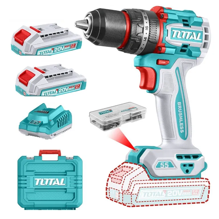 Taladro Atornillador Percutor 20v 2bat+carg Total Tidli20558