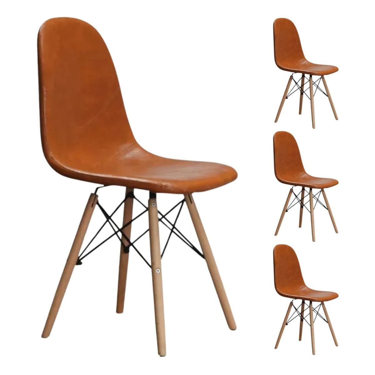 VINCENZI - Pack 4 Sillas Comedor Eames Leather Café Vincenzi