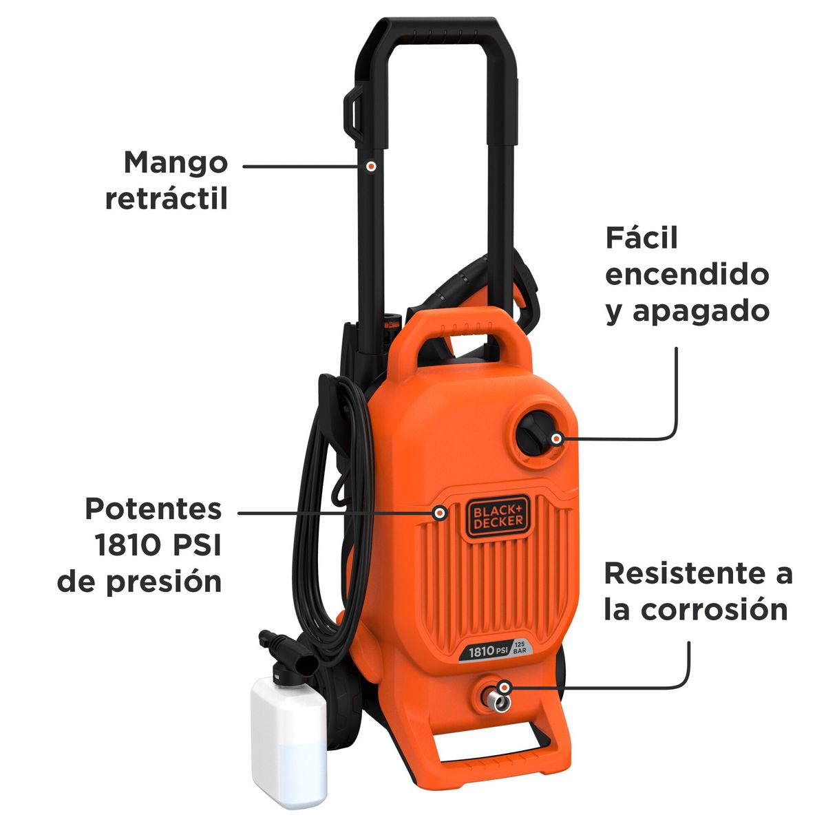 BLACK+DECKER - Hidrolavadora Alta Presión 1810 PSI 1700W BLACK+DECKER