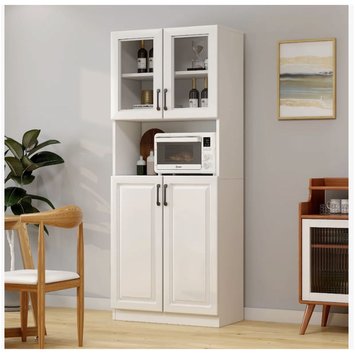 HOMER DESIGN - Mueble De Cocina De Pata Estante Con Vidrio 60x36x176cm YN700113