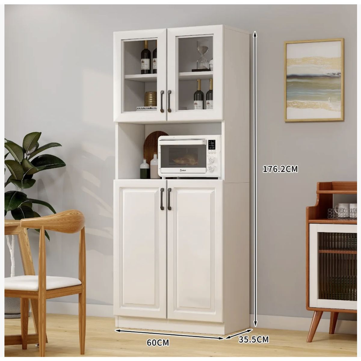 HOMER DESIGN - Mueble De Cocina De Pata Estante Con Vidrio 60x36x176cm YN700113