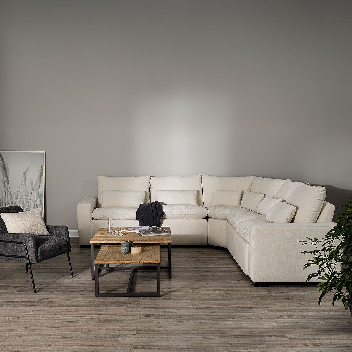 ROSEN - Sofá Reclinable Modular Dannet Eléctrico 5 Pzs Tela Blanco