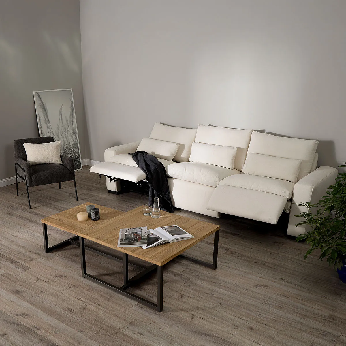 ROSEN - Sofá Modular Reclinable Dannet Tela Eléctrico 3 Pzs Blanco