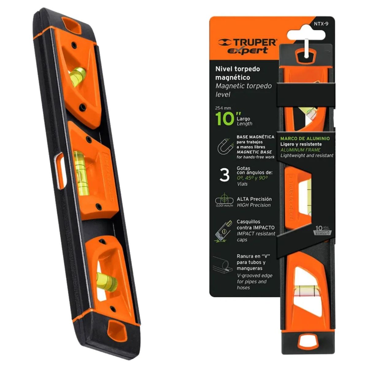 TRUPER - Nivel Torpedo Magnetico Aluminio 10 Pulgadas Truper