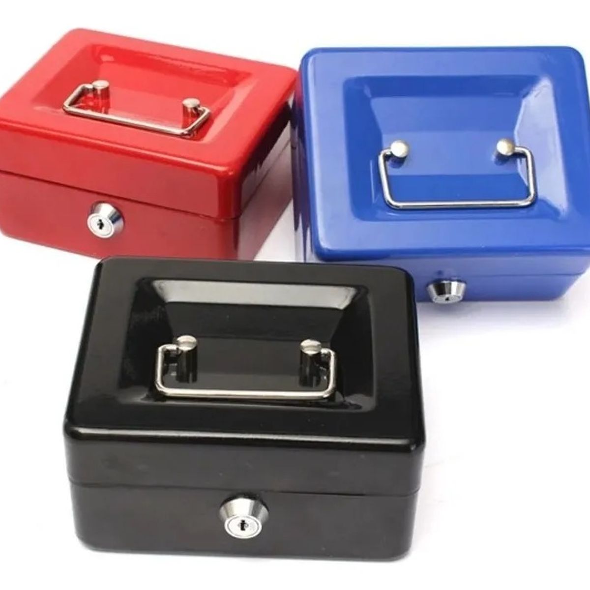 GENERICO - Caja Fuerte Metálica Con Llave Para Dinero 25x20cm Color Azul