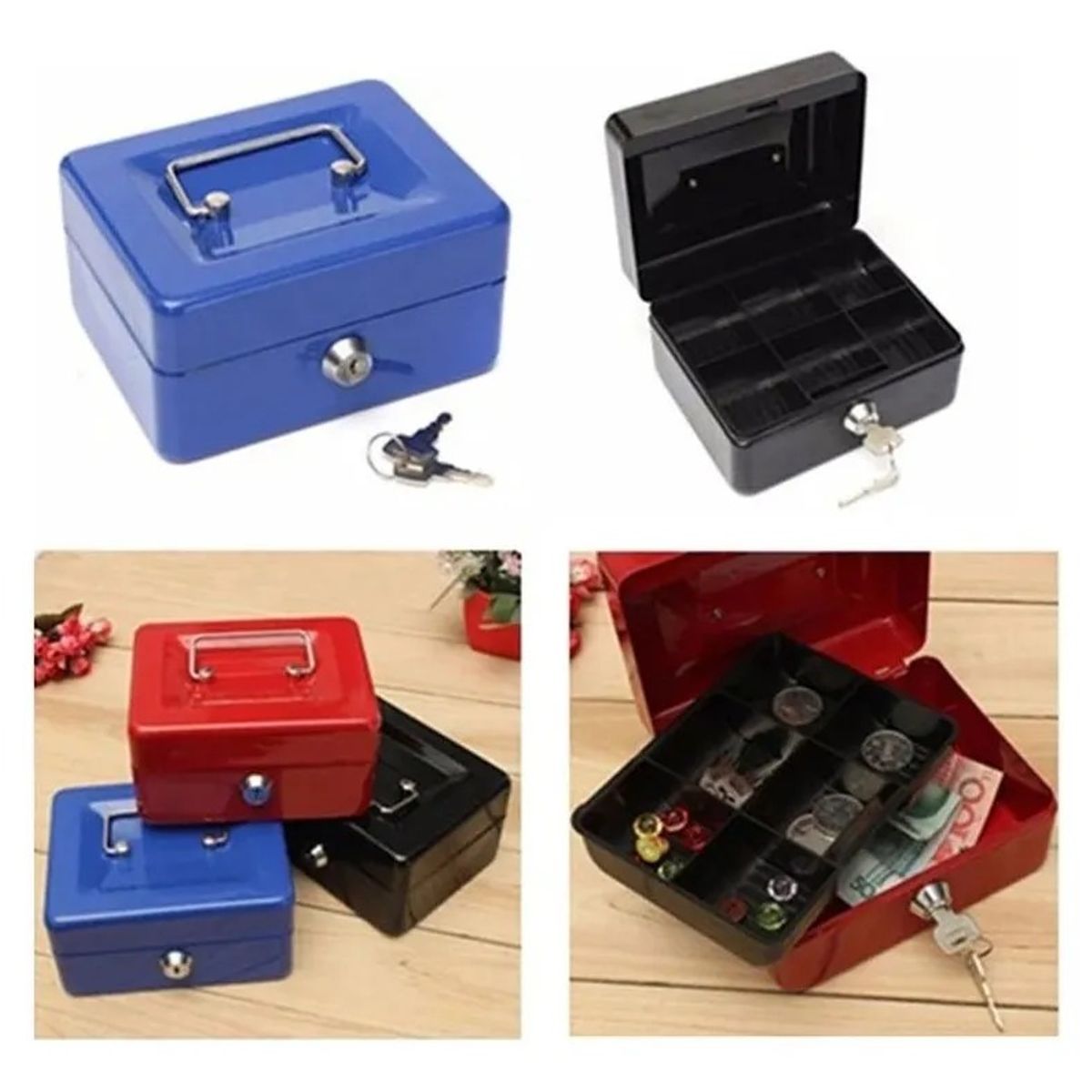 GENERICO - Caja Fuerte Metálica Con Llave Para Dinero 25x20cm Color Azul