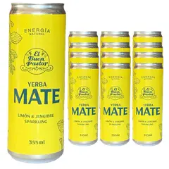 EL BUEN PASTOR - Pack x 12 Bebidas Yerba Mate Energizante Natural Limón & Jengibre 355ml