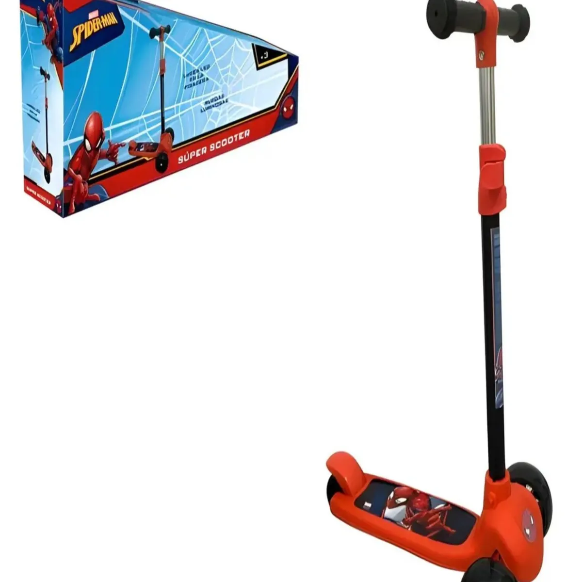 MARVEL - Monopatin Infantil Spiderman Hombre Araña Plegable 3 Ruedas