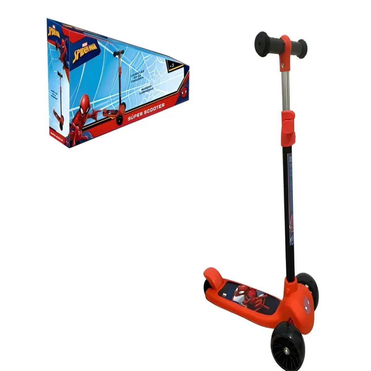 MARVEL - Monopatin Infantil Spiderman Hombre Araña Plegable 3 Ruedas