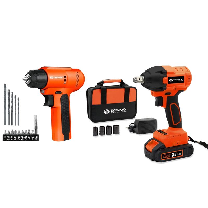 DAEWOO - Kit Taladro 8v + Llave De Impacto Brushless 20v Daewoo Bat.