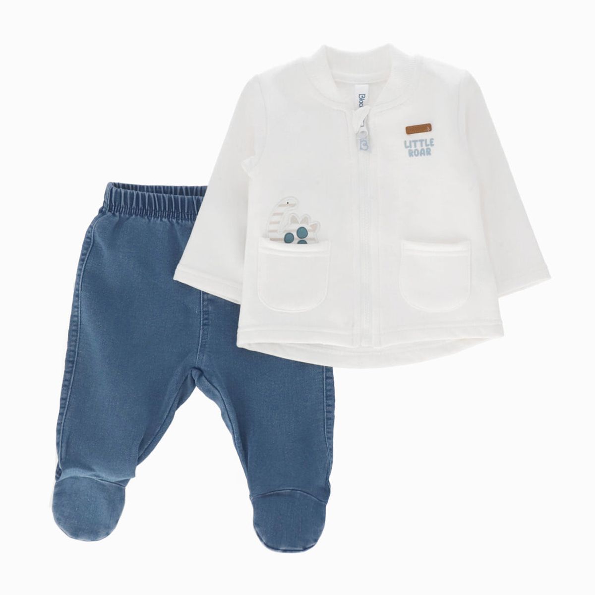 BLACK AND BLUE - Conjunto recién nacido con dinosaurio blanco Black and Blue