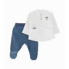 BLACK AND BLUE - Conjunto recién nacido con dinosaurio blanco