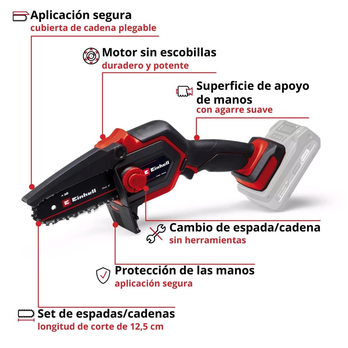 EINHELL - Motosierra inalámbrica GE-PS 18/15 Li BL-Solo Einhell