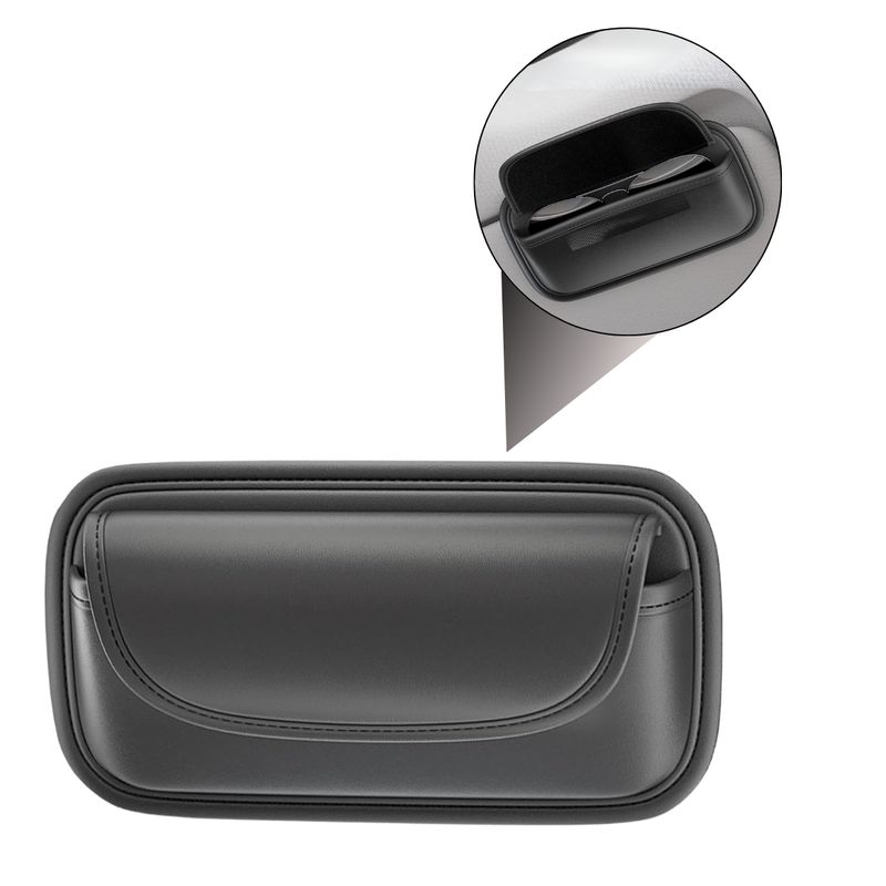 GENERICO - Soporte Estuche Para Lentes Gafas De Sol Para Visera Auto PU Negro