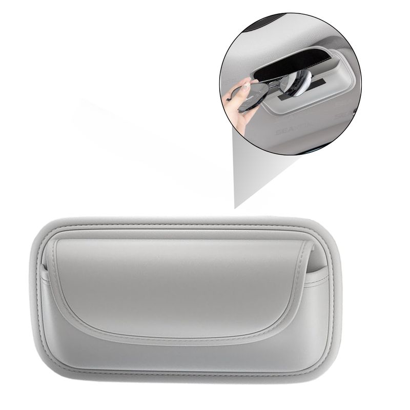 GENERICO - Soporte Estuche Para Lentes Gafas De Sol Para Visera Auto PU Gris