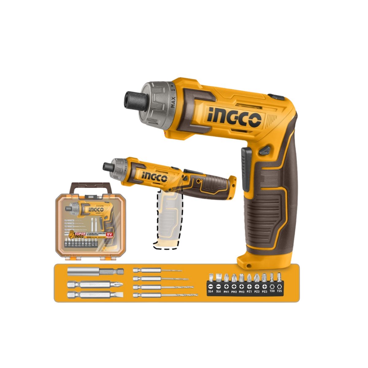 INGCO - Atornillador Inalámbrico  8V Carga USB - 17 Accesorios