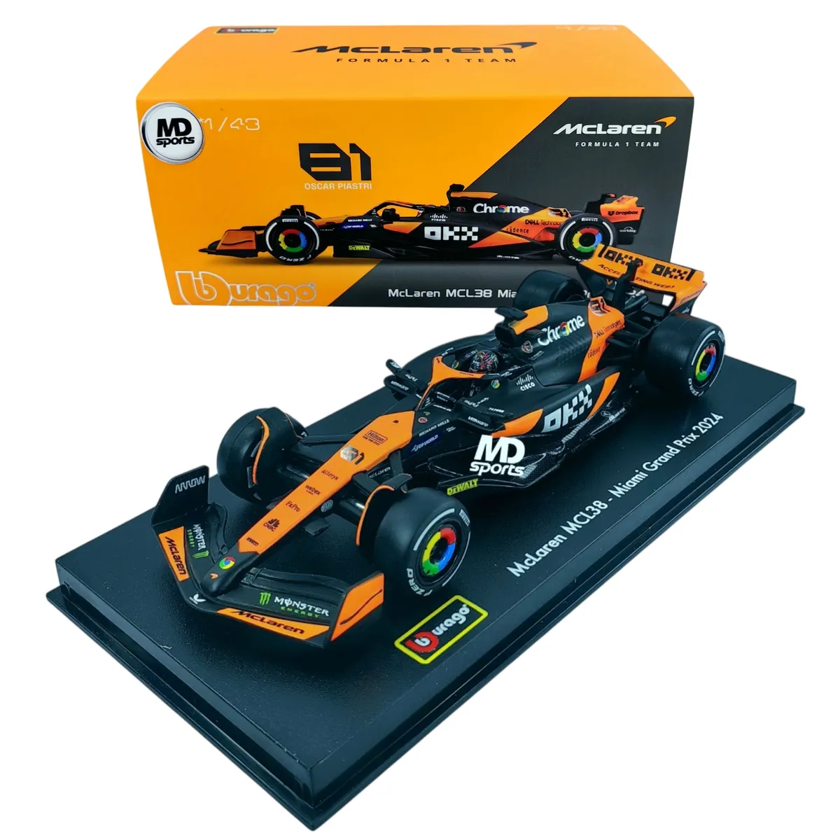 BBURAGO - Auto F1 Mclaren MCL38 2024 Miami #81 Piastri Caja Acril 1:43