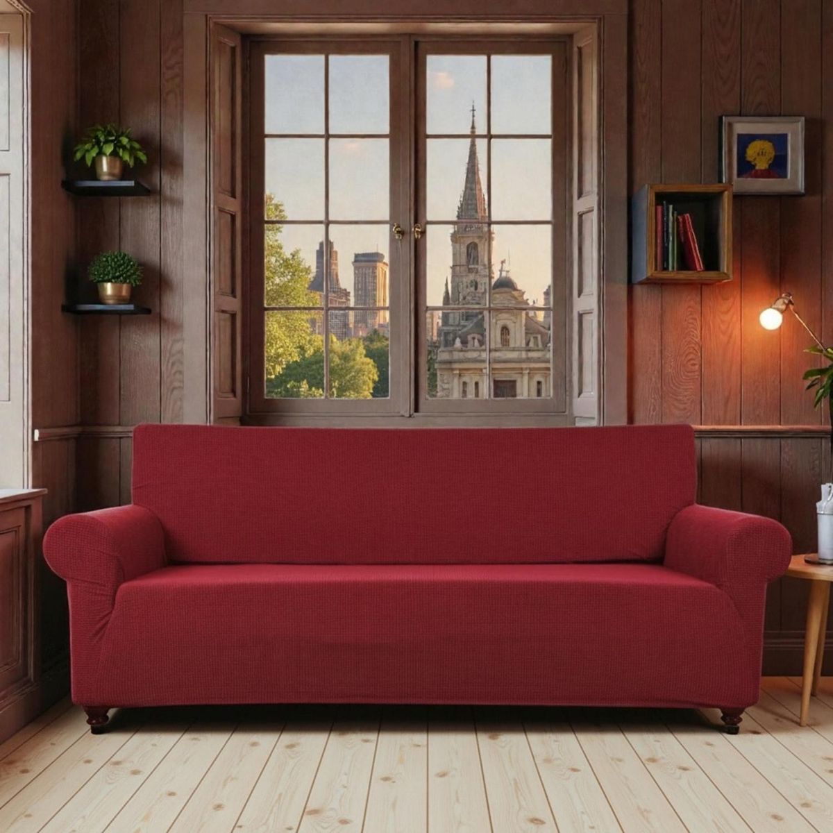 GENERICO - Funda Protectora Para Sofá De 3 Cuerpos Tela Cuadrille - Cafe