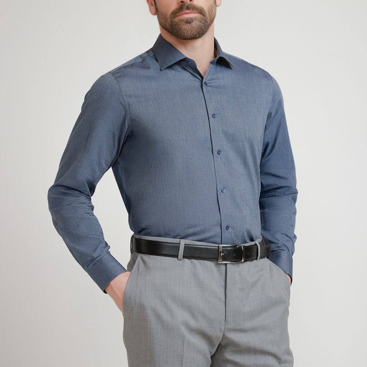TRIAL - Camisa Hombre Formal Classic Azul Marino