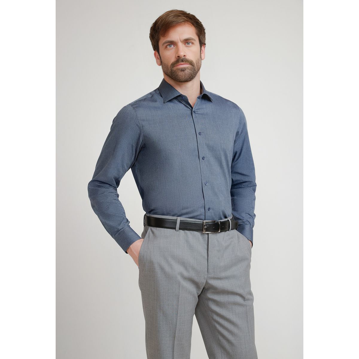 TRIAL - Camisa Hombre Formal Classic Azul Marino