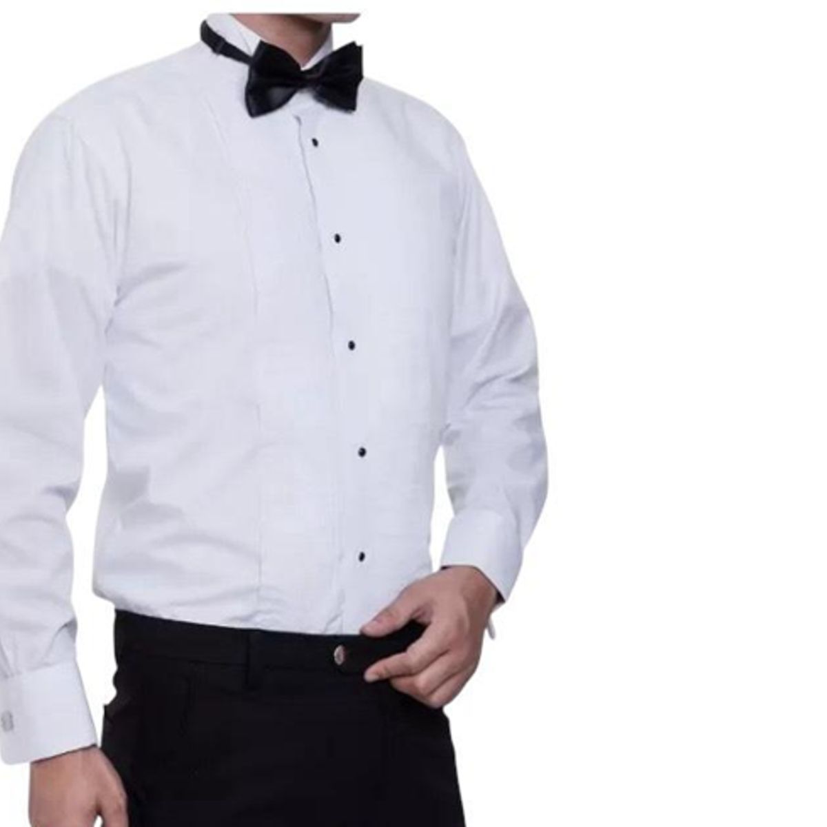 XPRESS RECHARGE - Camisa blanca plisada cuello paloma para novio y otros eventos