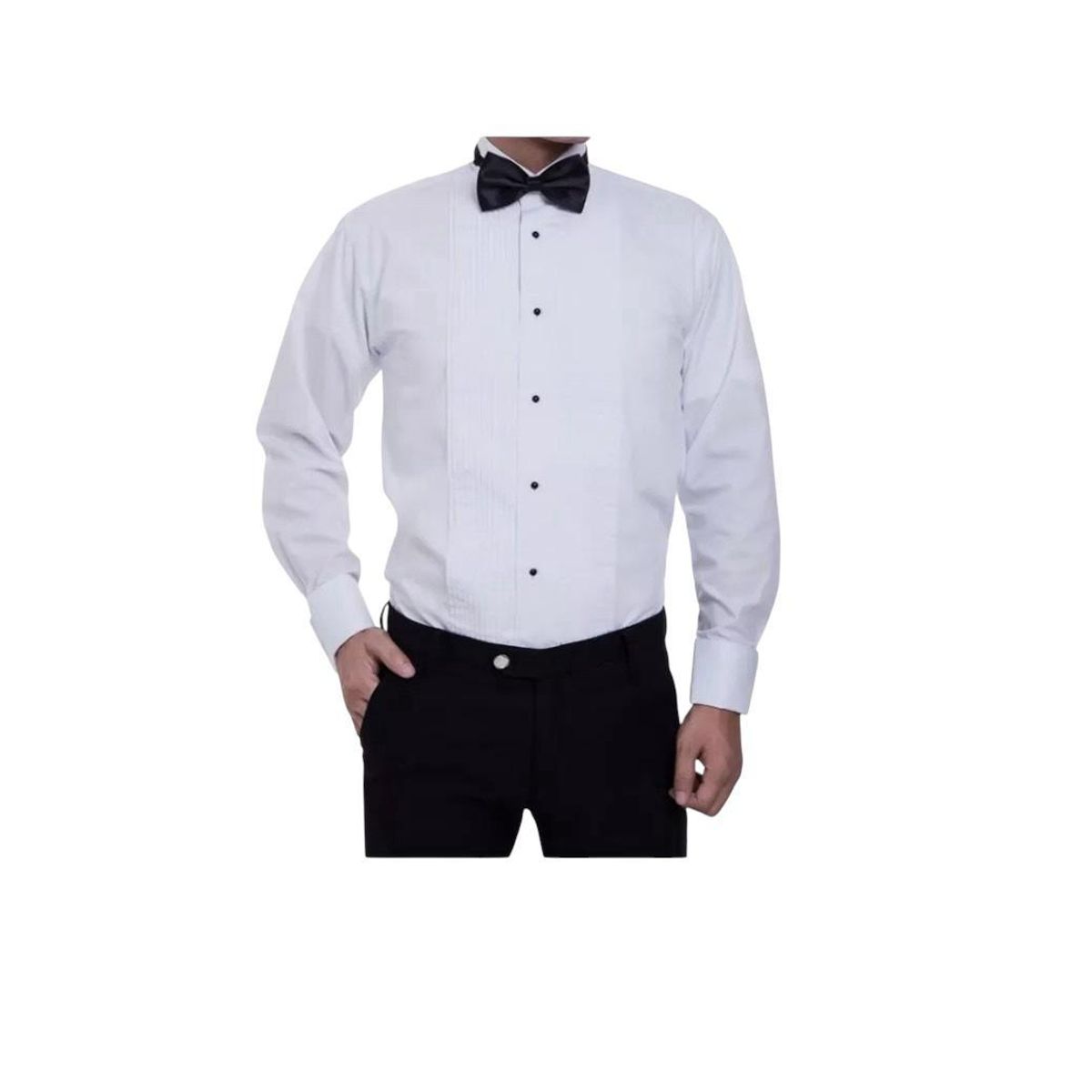 XPRESS RECHARGE - Camisa blanca plisada cuello paloma para novio y otros eventos