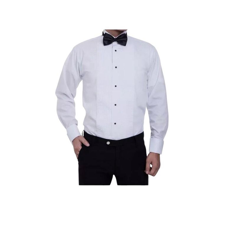 XPRESS RECHARGE - Camisa blanca plisada cuello paloma para novio y otros eventos