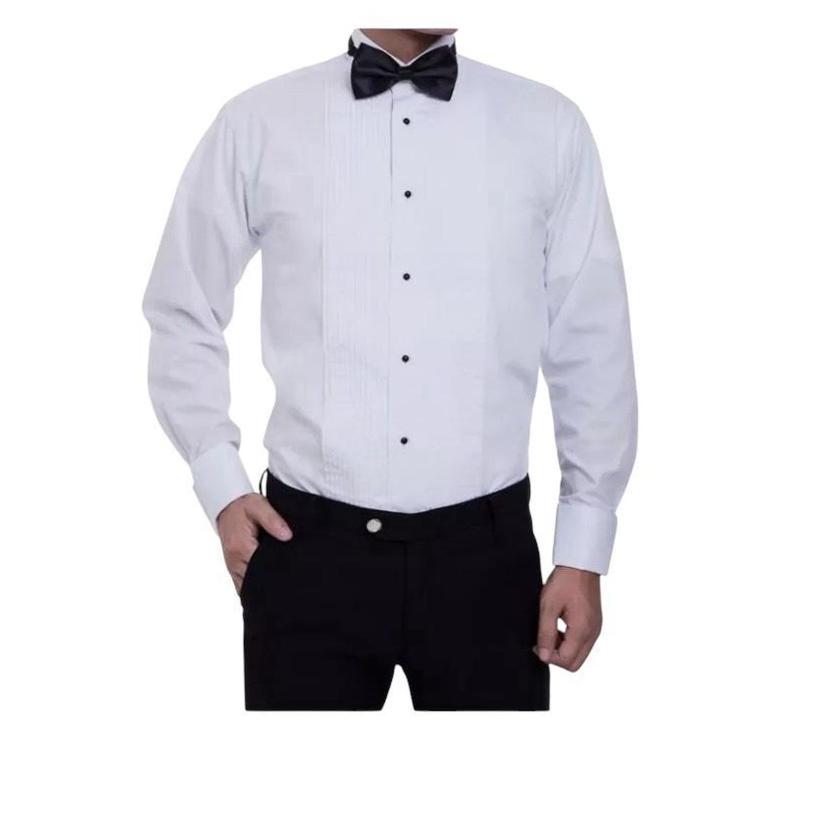 XPRESS RECHARGE - Camisa blanca plisada cuello paloma para novio y otros eventos
