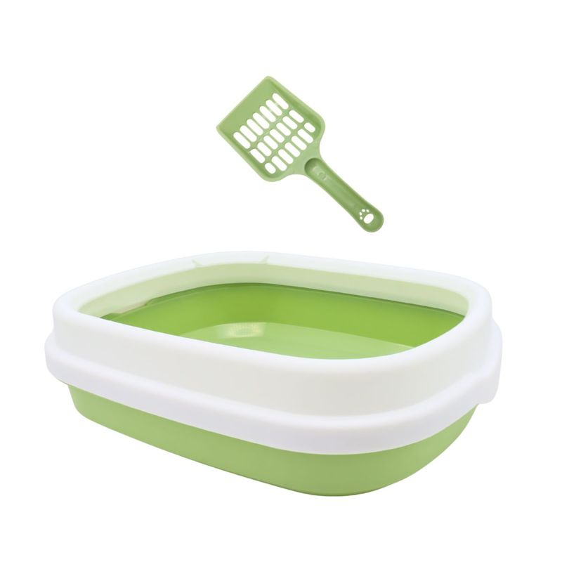 GENERICO - Arenero para Gatos con Pala y Borde Grueso Baño Grande Verde