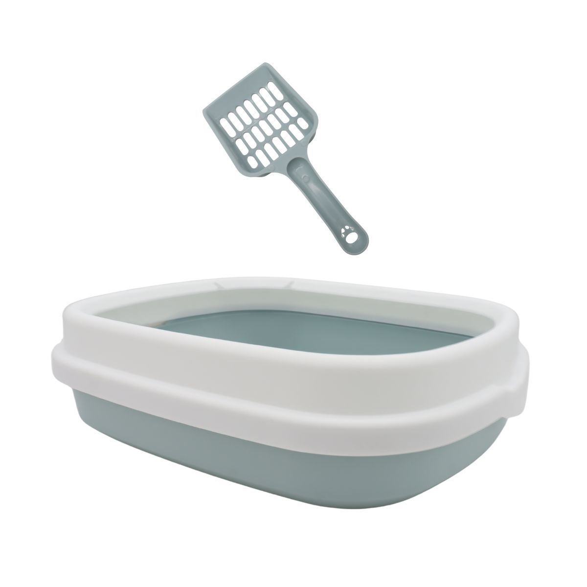 GENERICO - Arenero para Gatos Grande con Pala y Borde Baño Azul