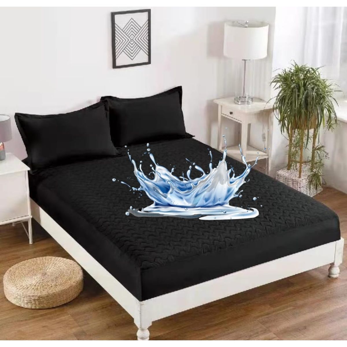 GENERICO - TOPPER O CUBRE COLCHON COLOR NEGRO IMPERMEABLE 2 PLAZAS TF