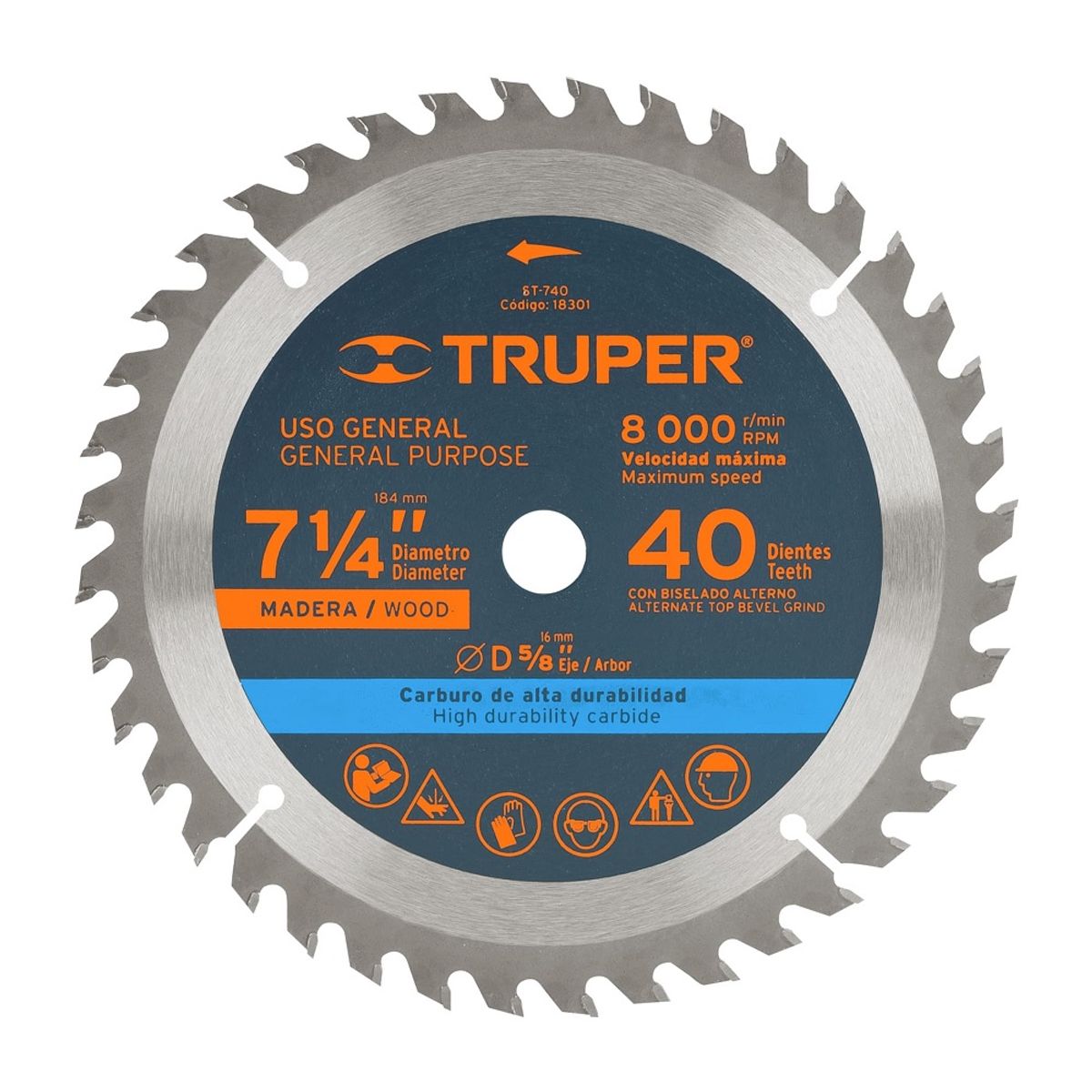 TRUPER - DISCO DE SIERRA CIRCULAR 7 y cuarto PULG 40 DIENTES TRUPER
