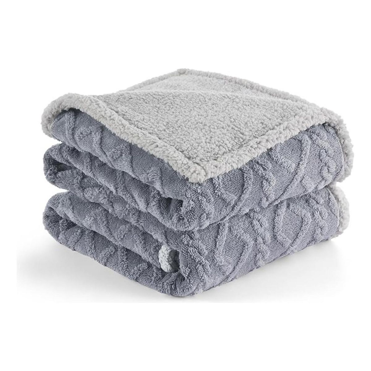 AZ AURAZEUS - Frazada Chiporro 2 Plazas Manta Termica Sherpa Polar Gris Diseño Az