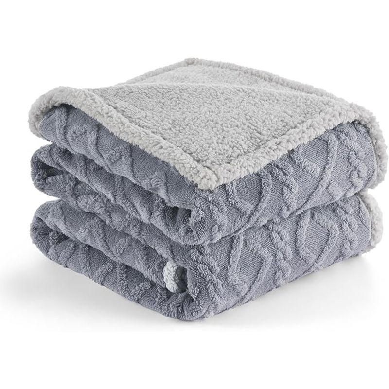 AZ AURAZEUS - Frazada Chiporro 2 Plazas Manta Termica Sherpa Polar Gris Diseño Az