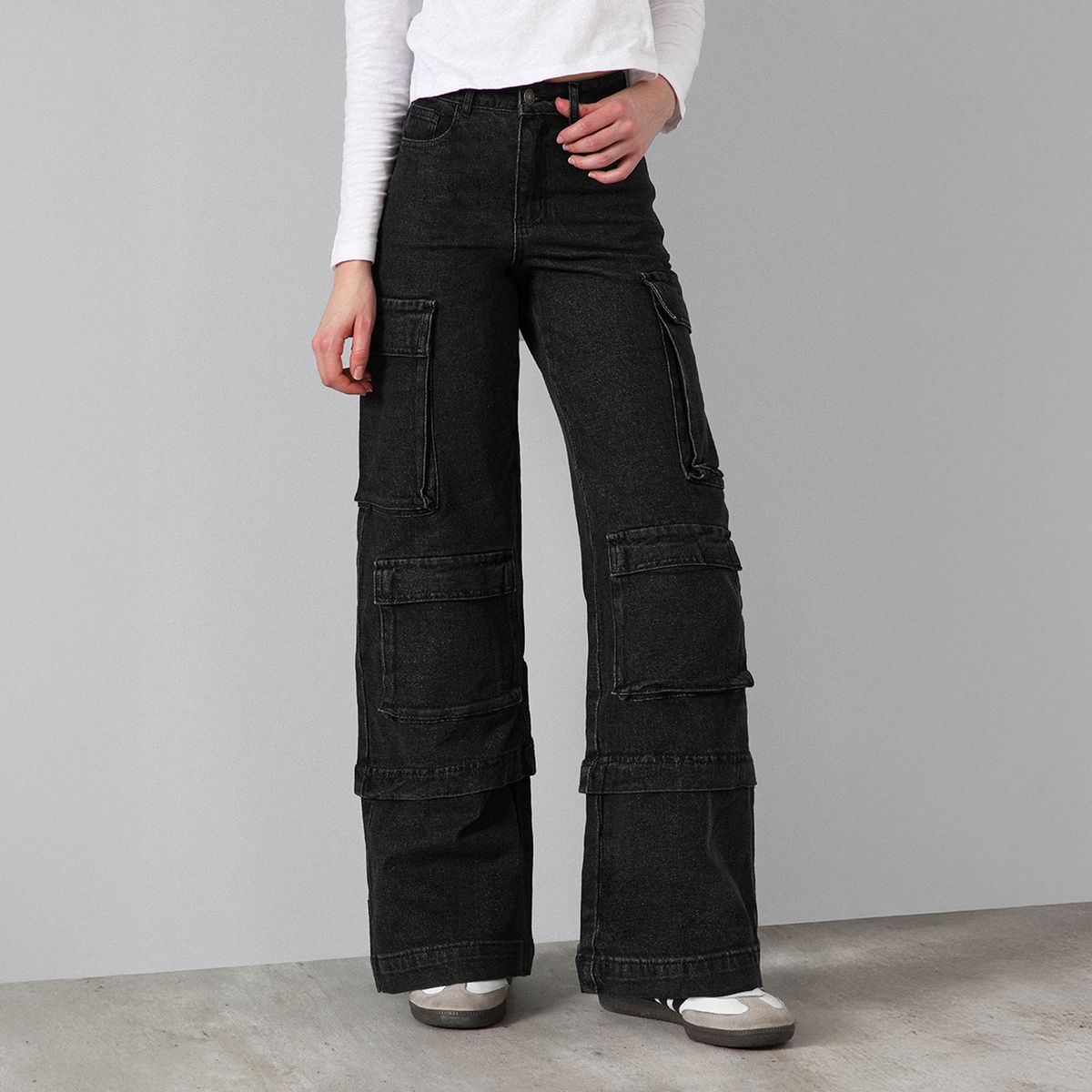 RAINDOOR - Pantalón Cargo Bolsillos Negro R Mujer Raindoor