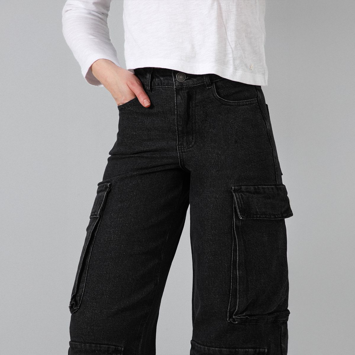 RAINDOOR - Pantalón Cargo Bolsillos Negro R Mujer Raindoor