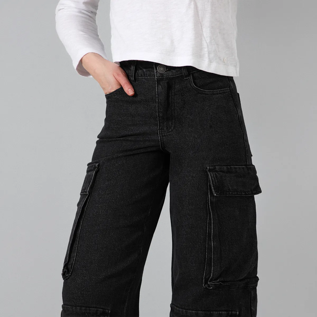 RAINDOOR - Pantalón Cargo Bolsillos Negro R Mujer Raindoor